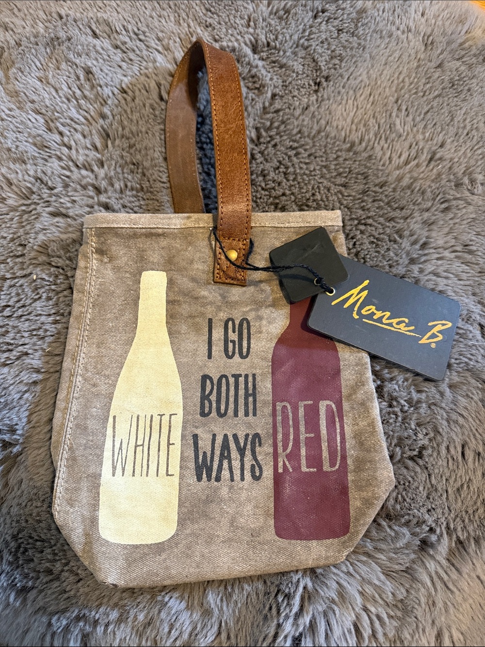 Mona B Wine Bag Carrier Up-Cycled Canvas 2 Bottle I Go Both Ways White Red New